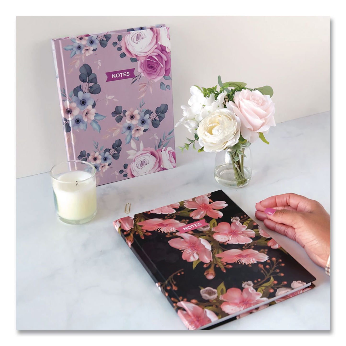 Blueline® Fashion Hard Cover Notebook, 1-Subject, Medium/College Rule, Lavender Floral Cover, (96) 9.25 x 7.25 Sheets (REDA902)