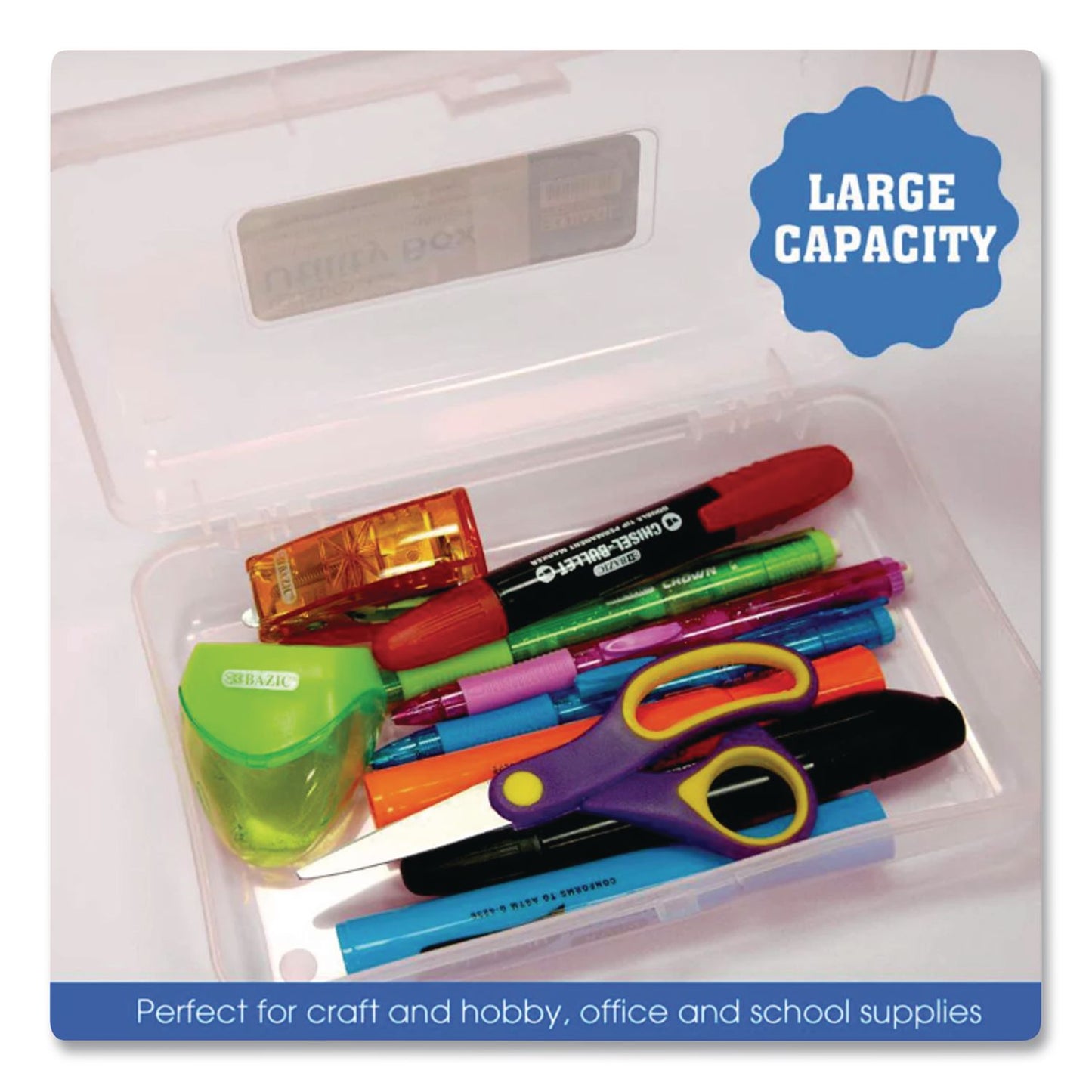 BAZIC® Products Clasp Pencil Case, 8" x 4.75" x 2.4", Clear (BAZ840)