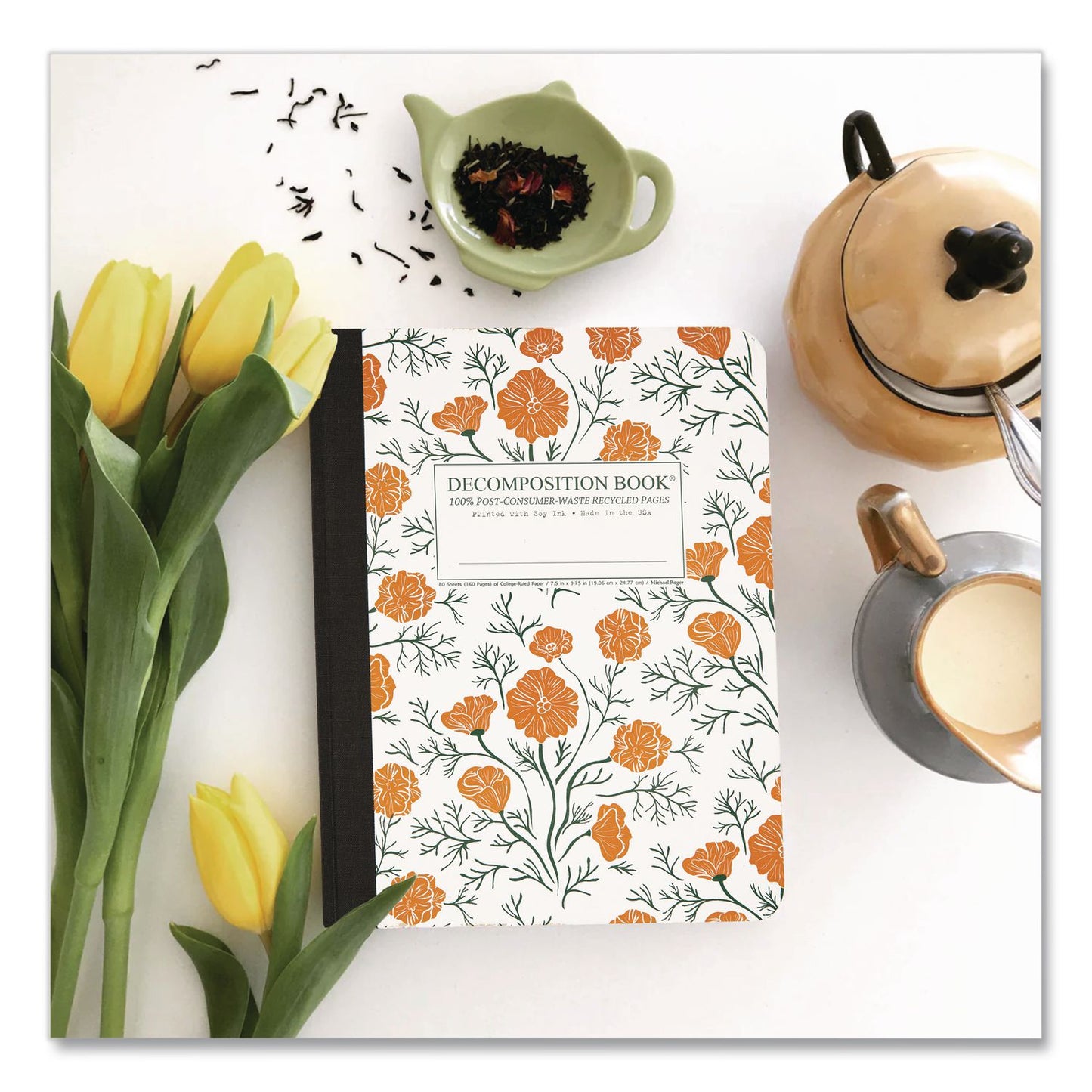 DECOMPOSITION® Sewn Composition Book, Medium/College Rule, California Poppies, (80) 9.75 x 7.5 Sheets (DCP40635)