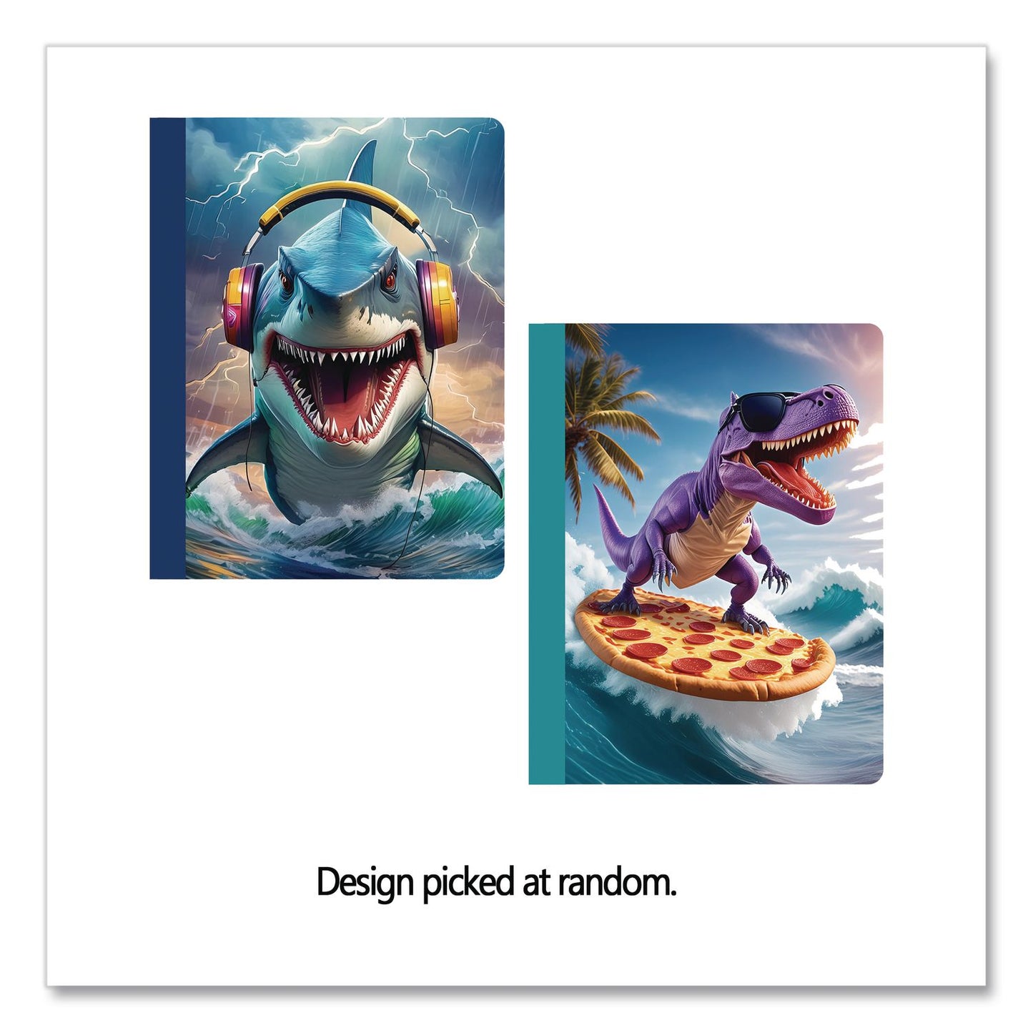 Eccolo Composition Notebooks, Wide/Legal Rule, Dino or Shark, Randomly Assorted, (80) 9.75 x 7.5 Sheets (WLBST844D)