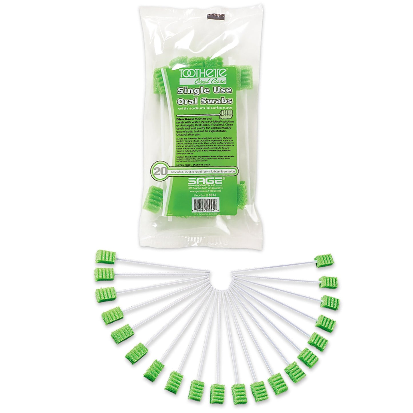 Toothette® Plus Oral Swab Sodium Bicarbonate Foam Tip 20 per Pack (362537_PK)