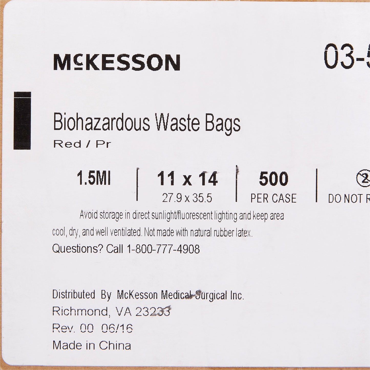 McKesson Biohazard Waste Bag Biohazard Symbol / Infectious Waste 1 to 6 gal. Red 11 X 14 Inch (196264_CS)
