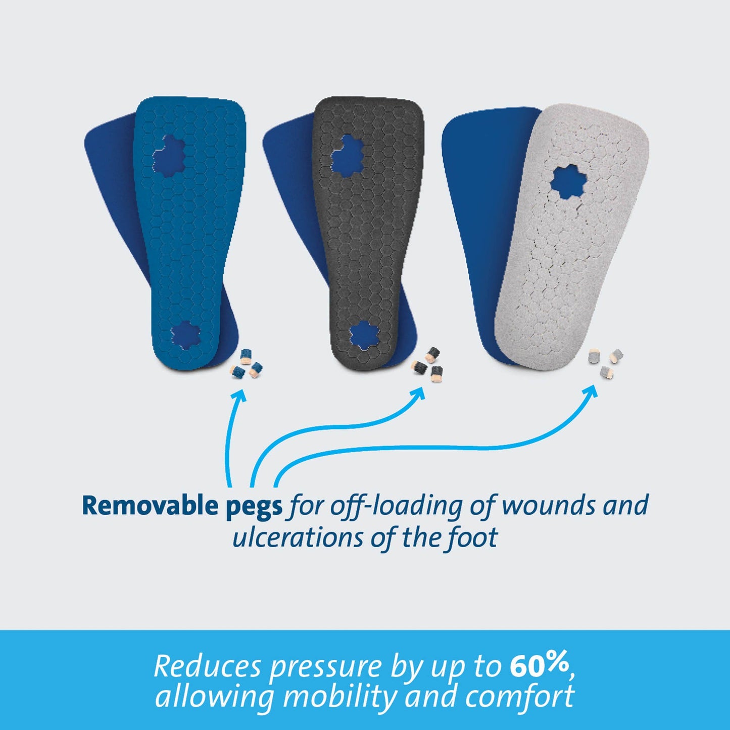 Peg Assist™ Insole Removable Peg EVA / Foam / Poron Cover Male 10-1/2 to 12 Blue (683939_EA)