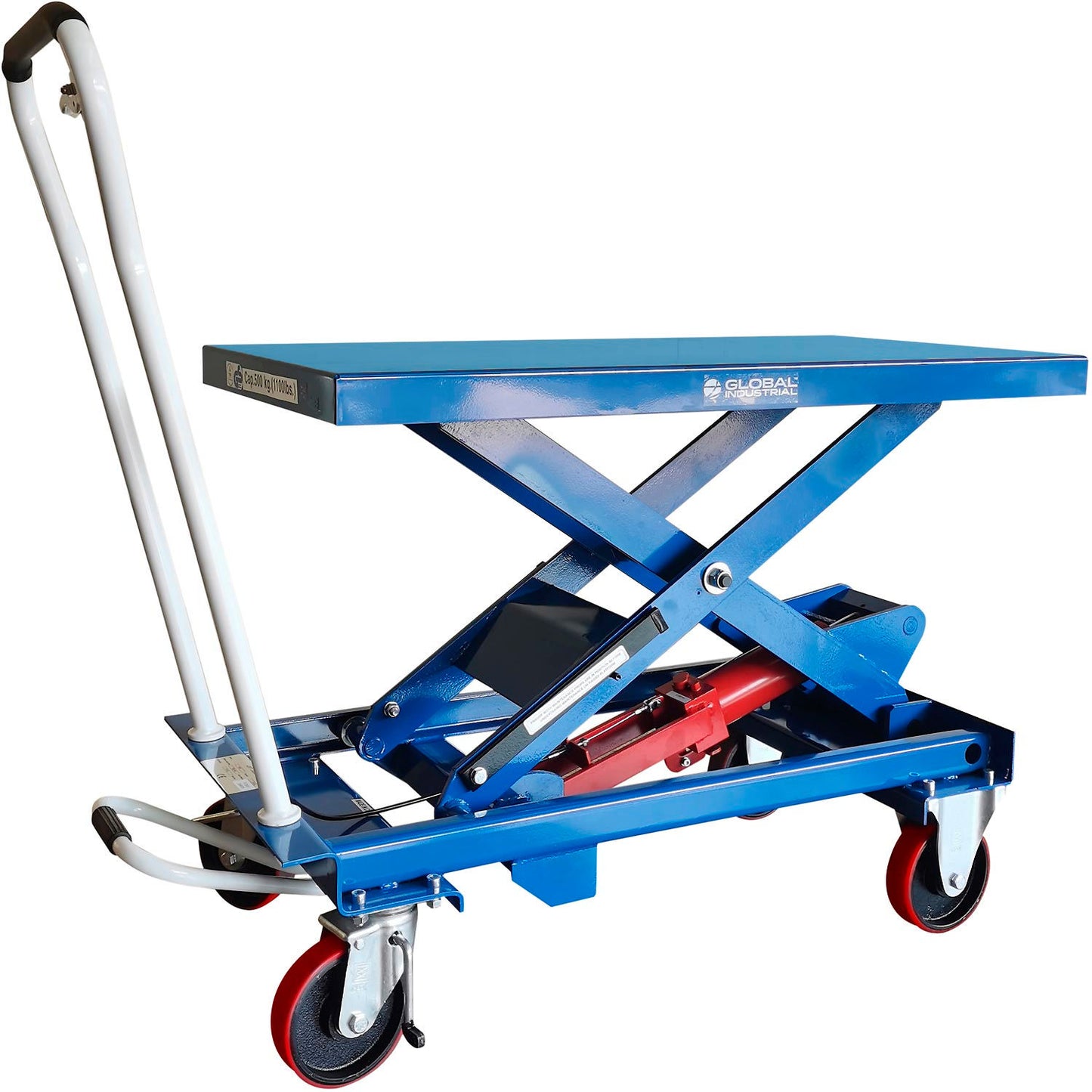 Global Industrial Mobile Single Scissor Lift Table, 39" x 20" Platform, 1100 Lb. Cap. (WB168075)