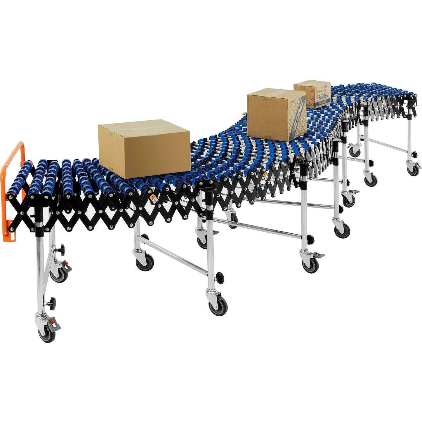 Global Industrial 24"W Nylon Skate Wheel Conveyor, Portable & Expandable, 6'2" to 24'8"L (WB168111)