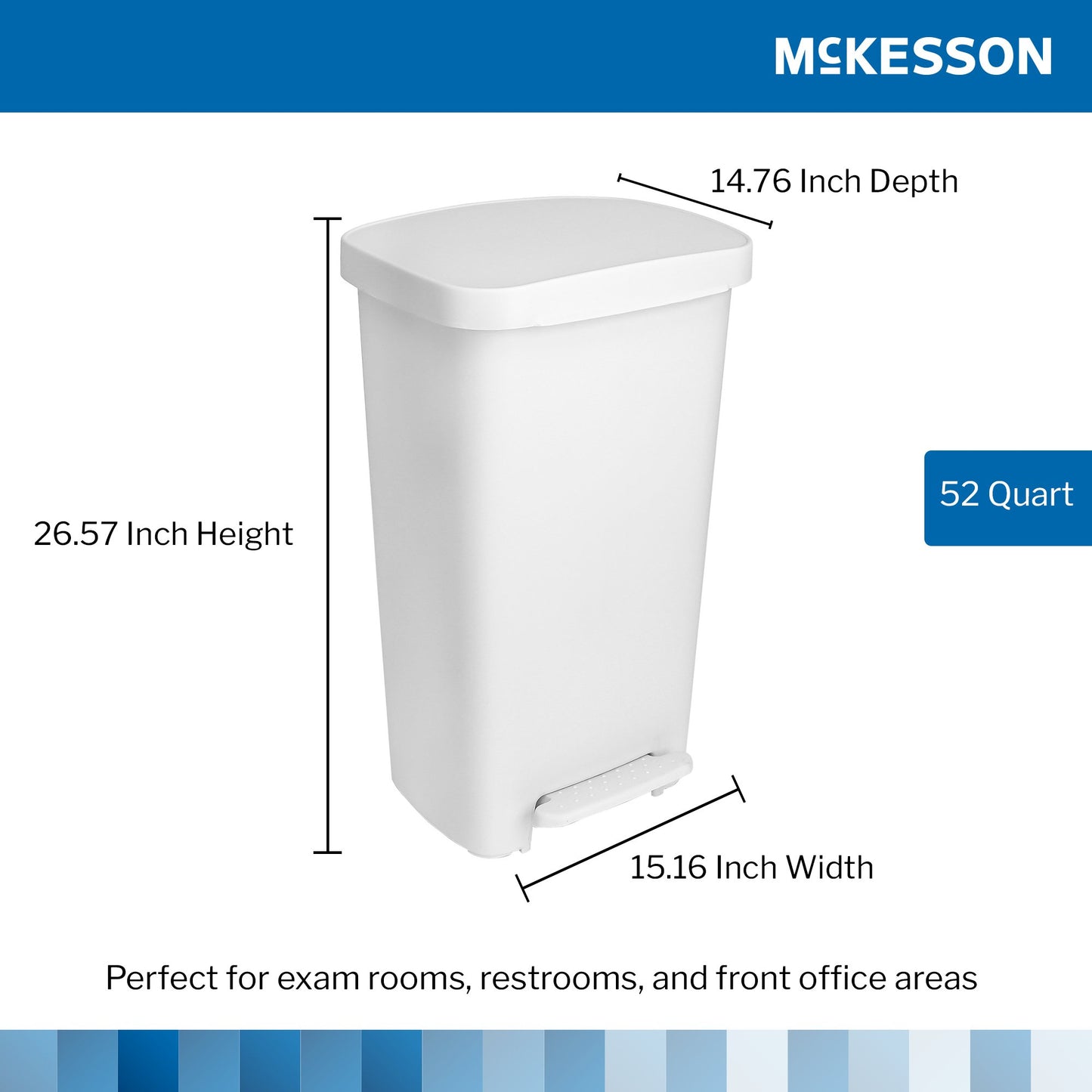 McKesson Trash Can 52 Quart / 13 gal. White Plastic Rectangular (1223698_EA)