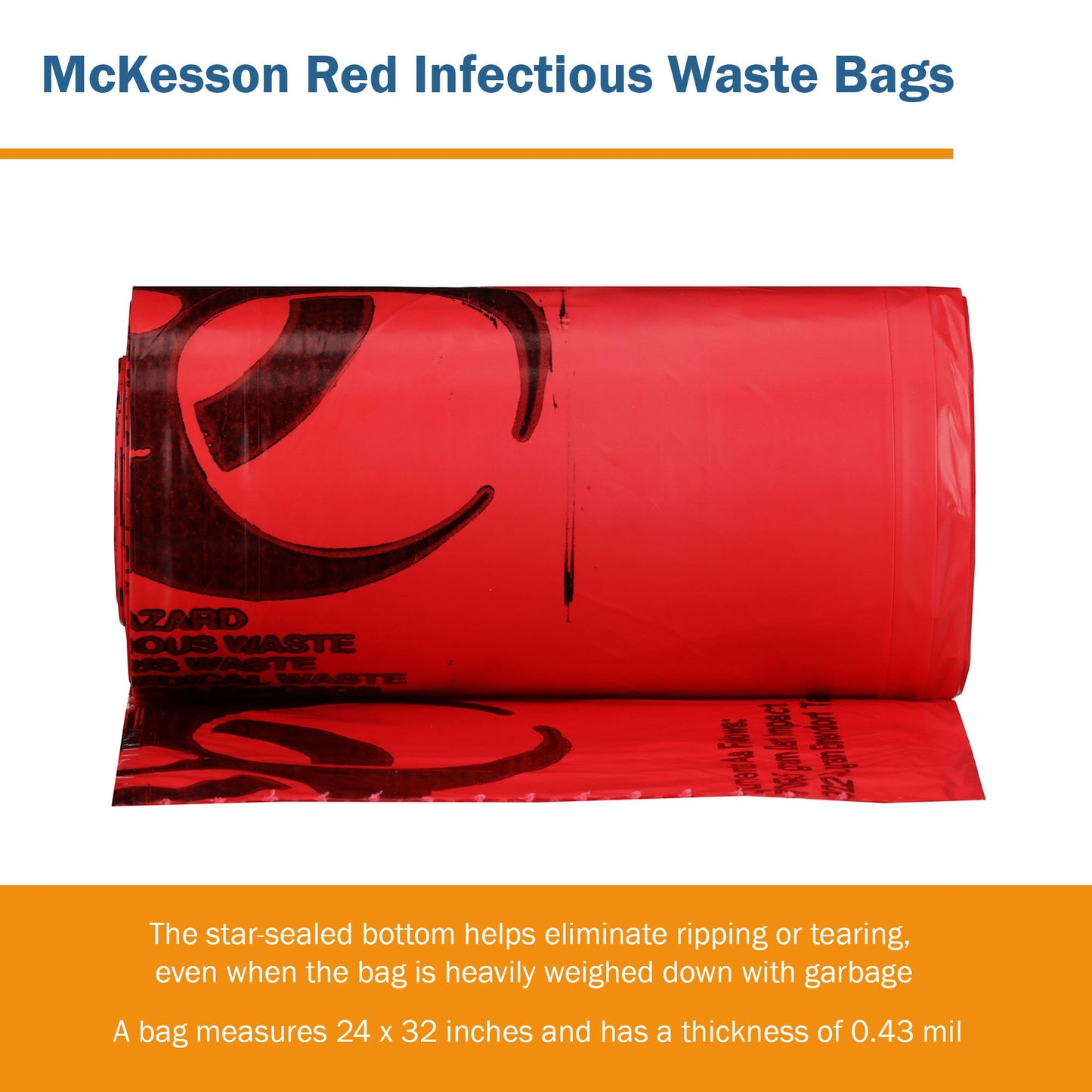 McKesson Biohazard Waste Bag Biohazard Symbol / Infectious Waste 10 to 15 gal. Red 24 X 32 Inch (400460_CS)