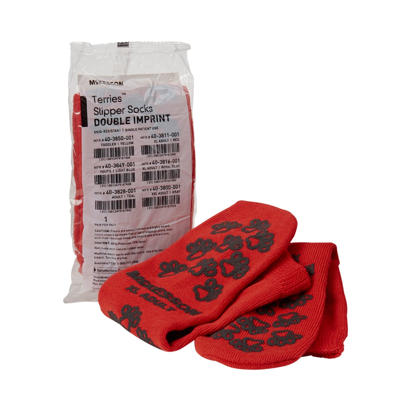 McKesson Terries™ Slipper Socks Unisex Adult X-Large Double Tread Single Patient Use Red (553042_CS)