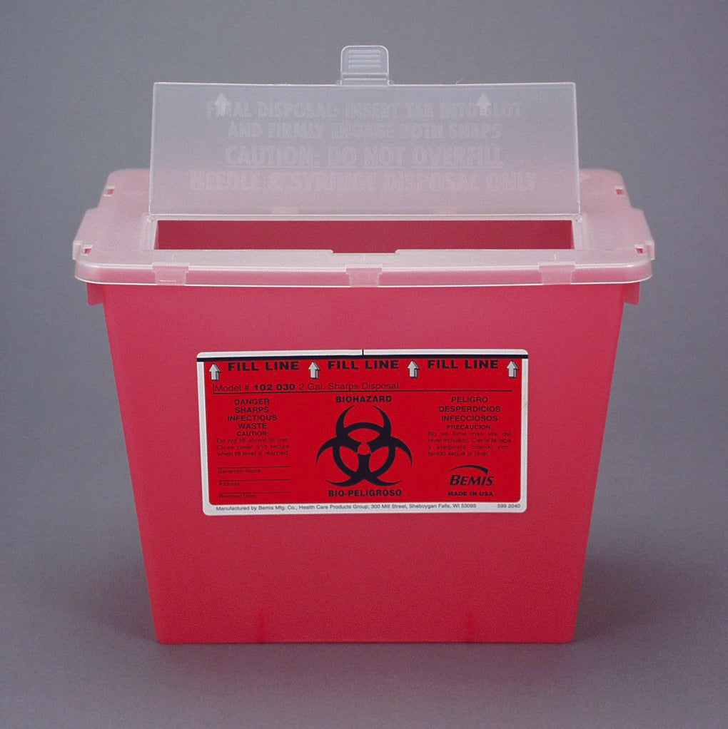 Bemis™ Sentinel Sharps Container Translucent Red Base 8-5/8 H X 11-5/8 L X 7-3/4 W Inch Horizontal Entry 2 Gallon (337383_EA)