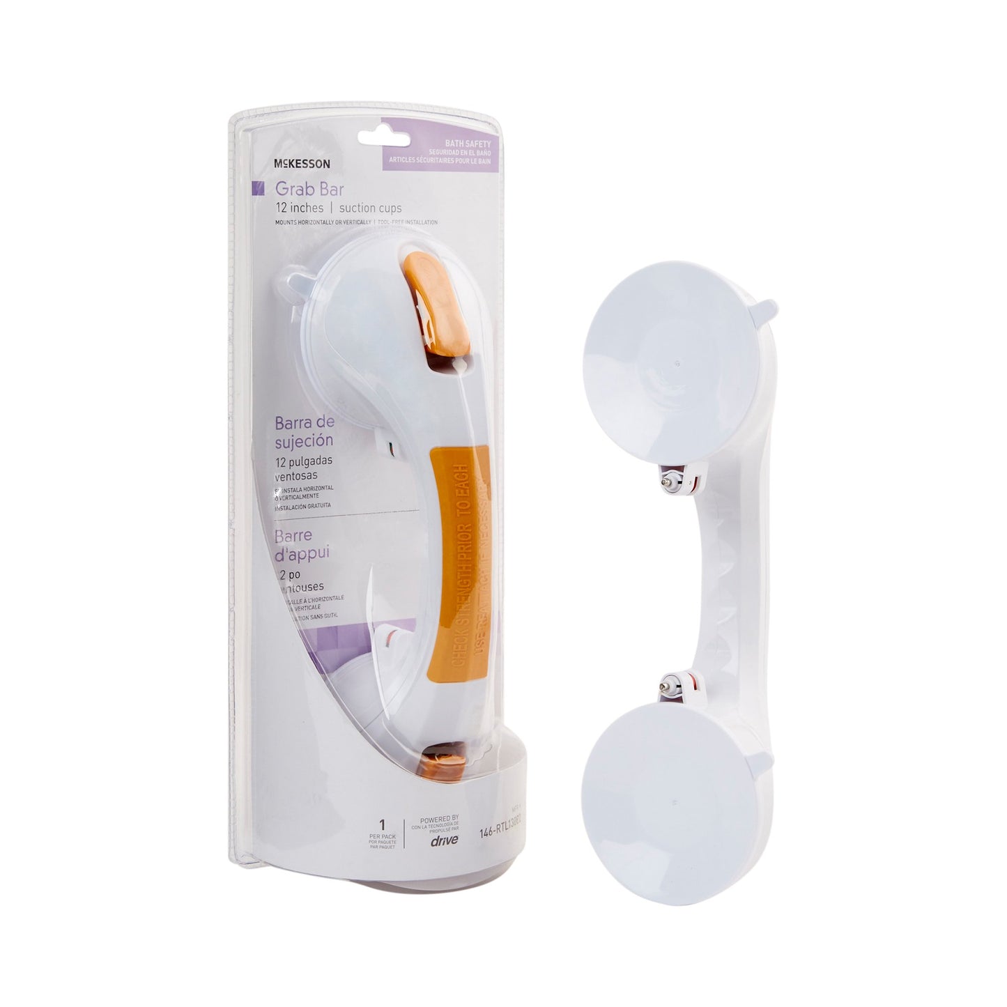 McKesson Suction-Cup Grab Bar White / Yellow Plastic (1103365_EA)