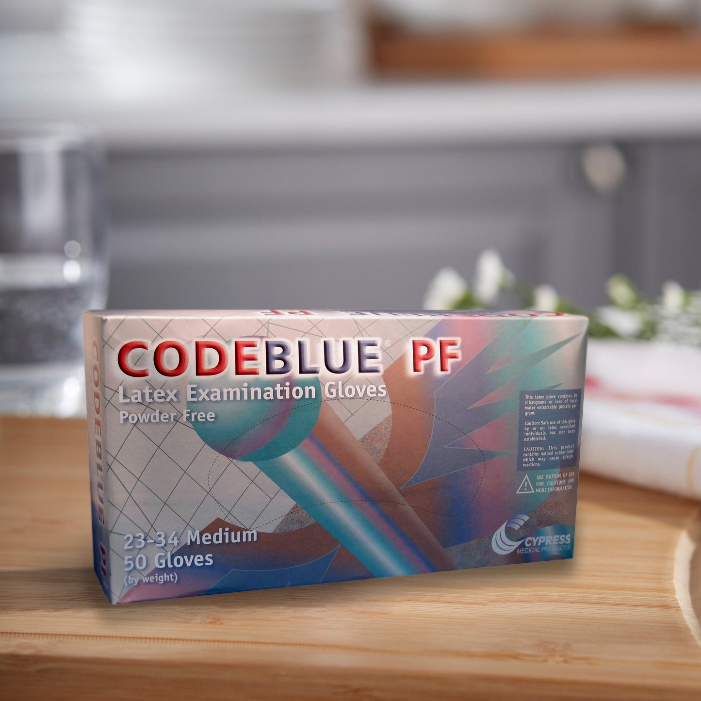 CODEBLUE® PF Exam Glove Medium NonSterile Latex Extended Cuff Length Fully Textured Blue Not Rated (351988_CS)