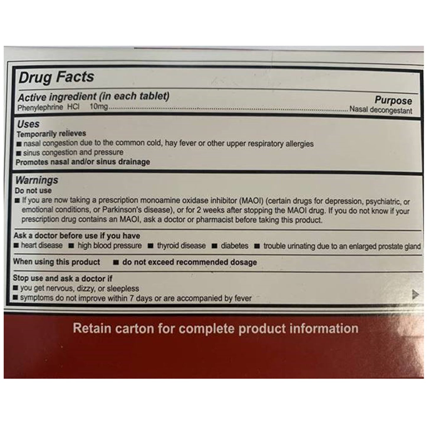 Medi-First® Sinus Relief 10 mg Strength Tablet 100 per Box (788102_CS)