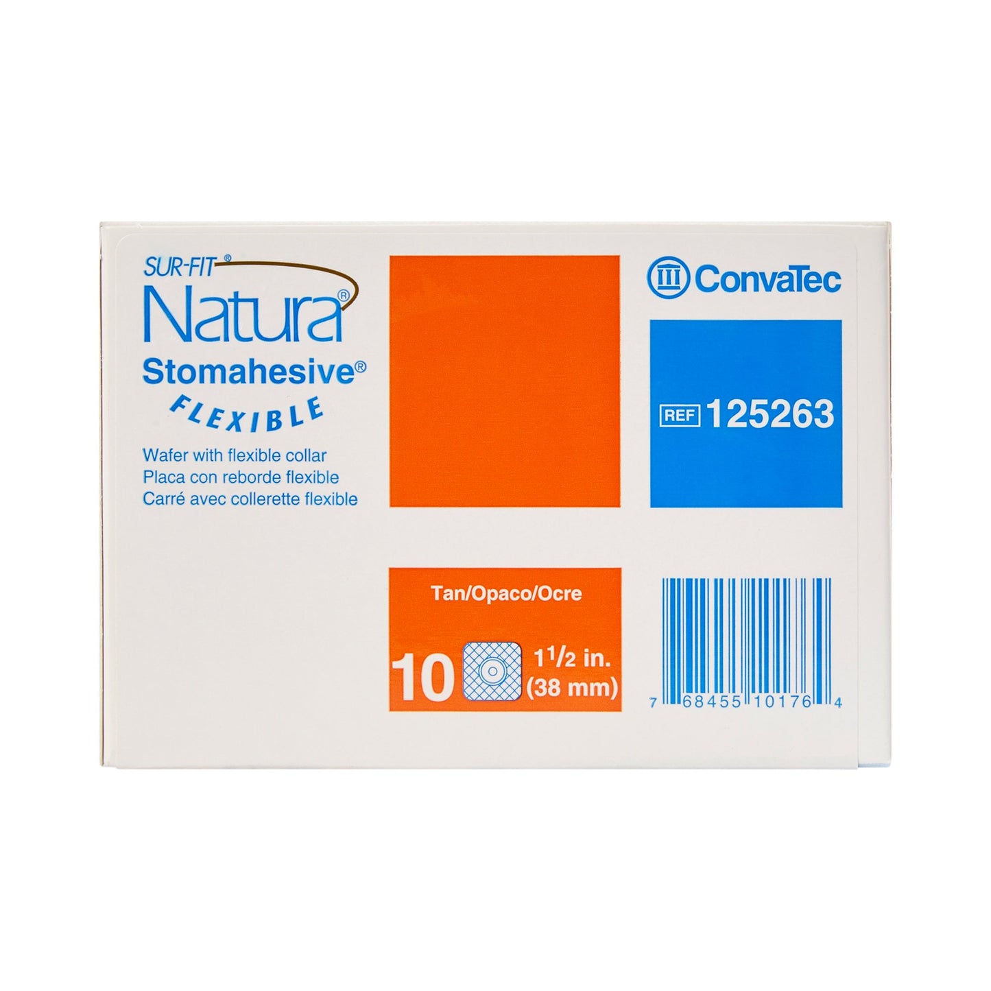 Sur-Fit Natura® Ostomy Barrier Trim to Fit, Standard Wear Stomahesive® Adhesive 38 mm Flange Sur-Fit® Natura® System Hydrocolloid Up to 7/8 Inch Opening 4 X 4 Inch (325400_BX)