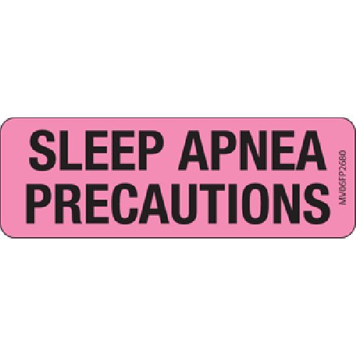 MedVision® Pre-Printed Label Auxiliary Label Pink Paper SLEEP APNEA PRECAUTIONS Black Alert Label 1 X 2-15/16 Inch (981073_RL)