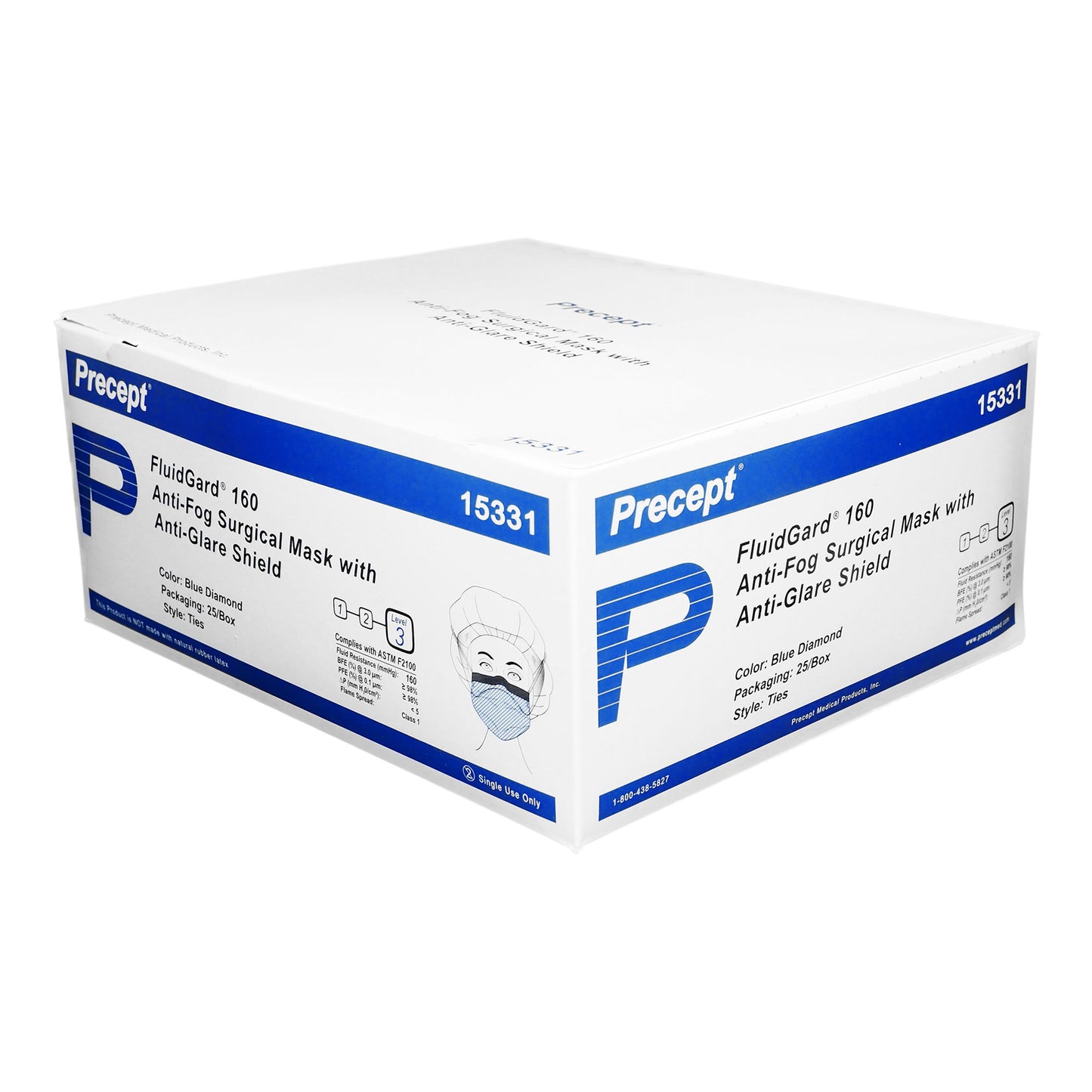 Precept® FluidGard® 160 Surgical Mask with Eye Shield Anti-fog Foam ASTM Level 3 Tie Closure One Size Fits Most (1079087_BX)