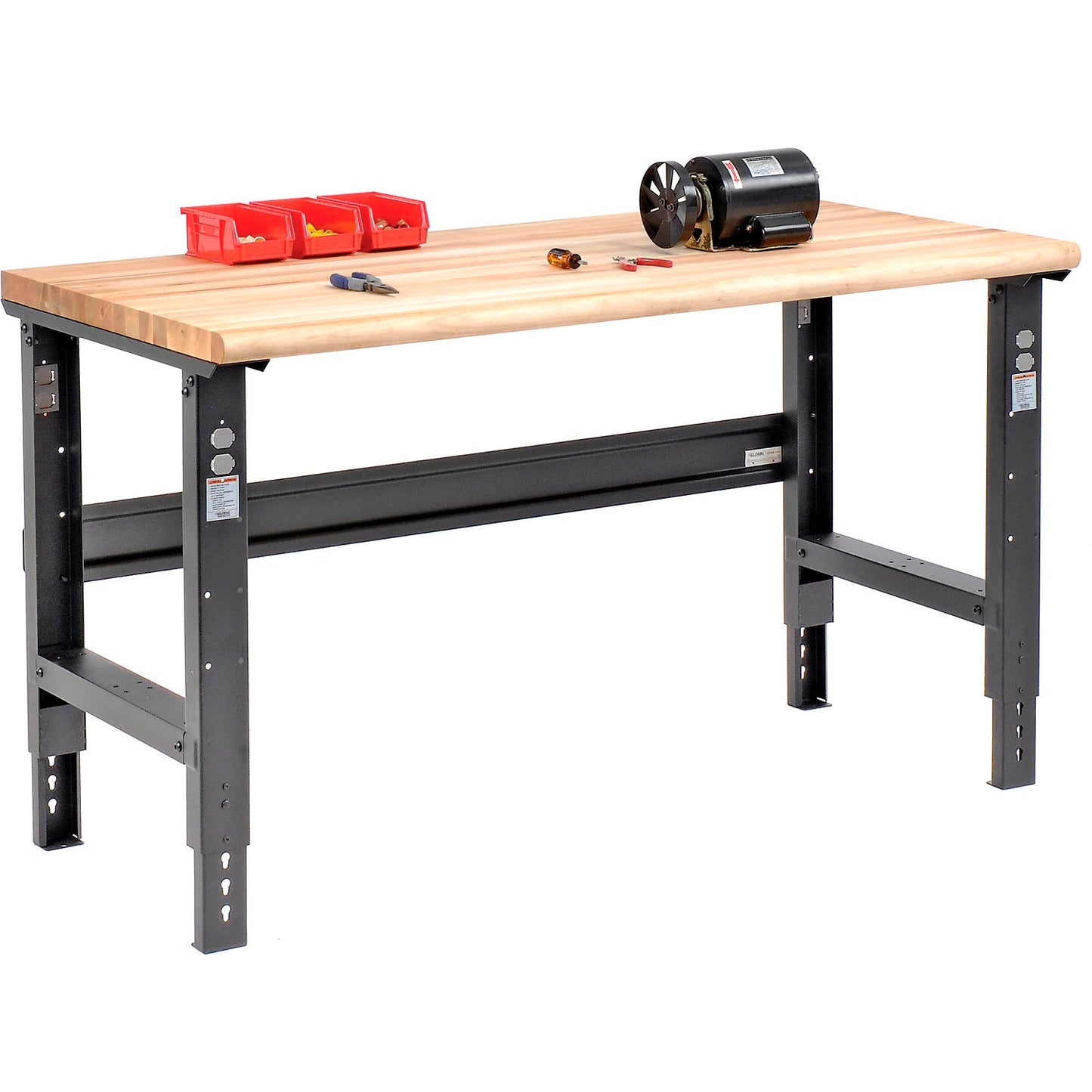 Global Industrial Adjustable Height Workbench, 60 x 30", Maple Safety Edge, Black (WB183987BK)