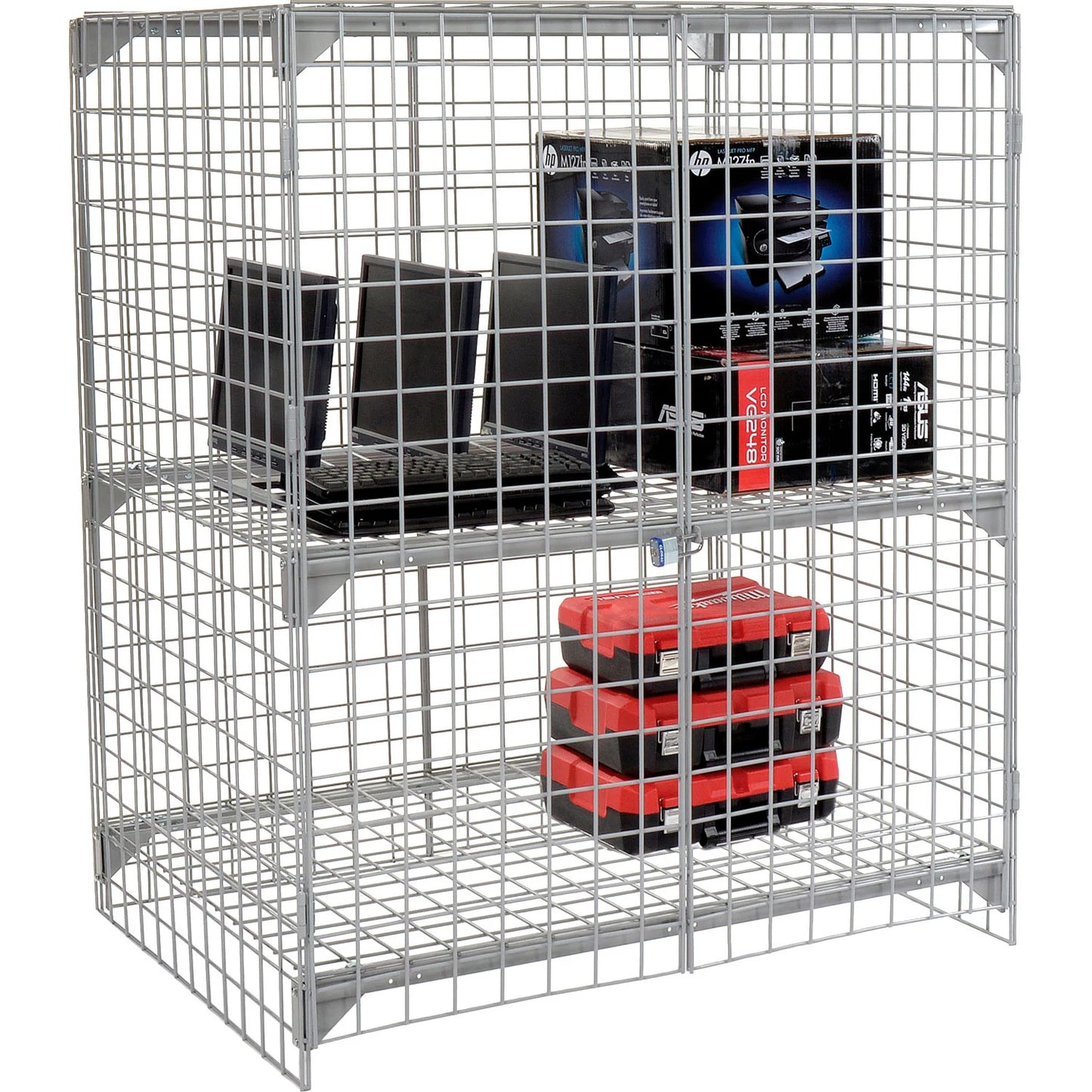 Global Industrial 1-Tier 2 Door Wire Mesh Security Locker, 48"Wx36"Dx60"H, Gray, Unassembled (WB184098)