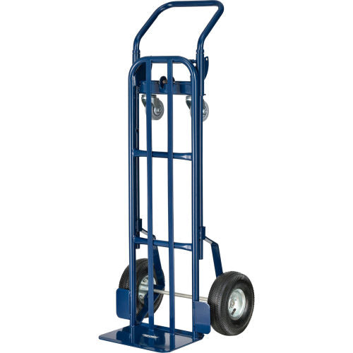 Global Industrial Steel 2-in-1 Convertible Hand Truck - Pneumatic Wheels - 600 Lb. Capacity (WB185546)