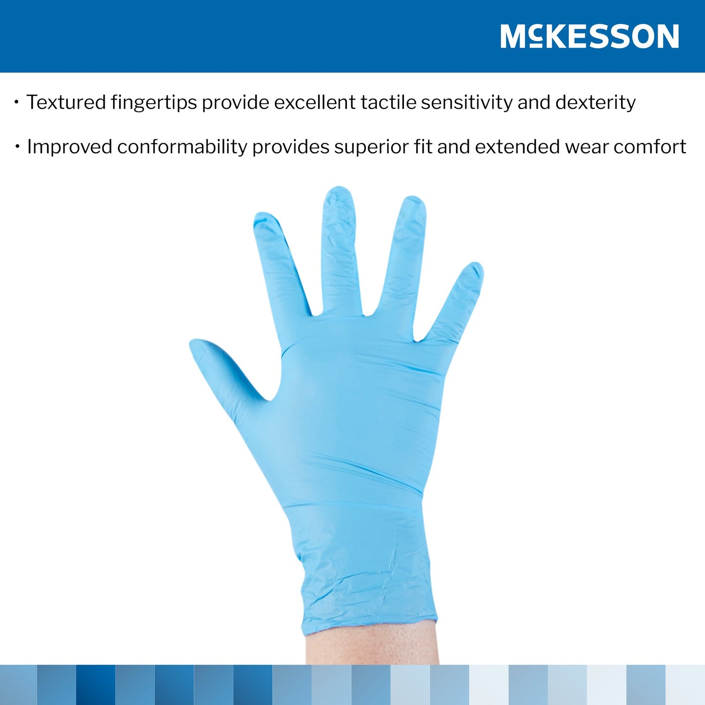 McKesson Confiderm® 3.8 Exam Glove Large NonSterile Nitrile Standard Cuff Length Textured Fingertips Blue Not Rated (921613_BX)
