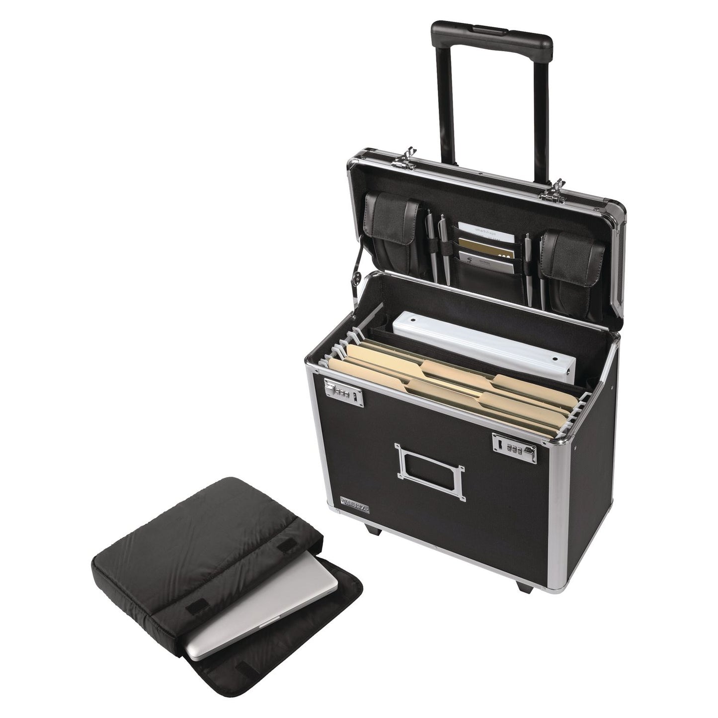 Vaultz® Locking Mobile Rolling Business Case, Fits Devices Up to 16", Aluminum/Chrome/Fiberboard, 10 x 16 x 15, Black (IDEVZ00194)