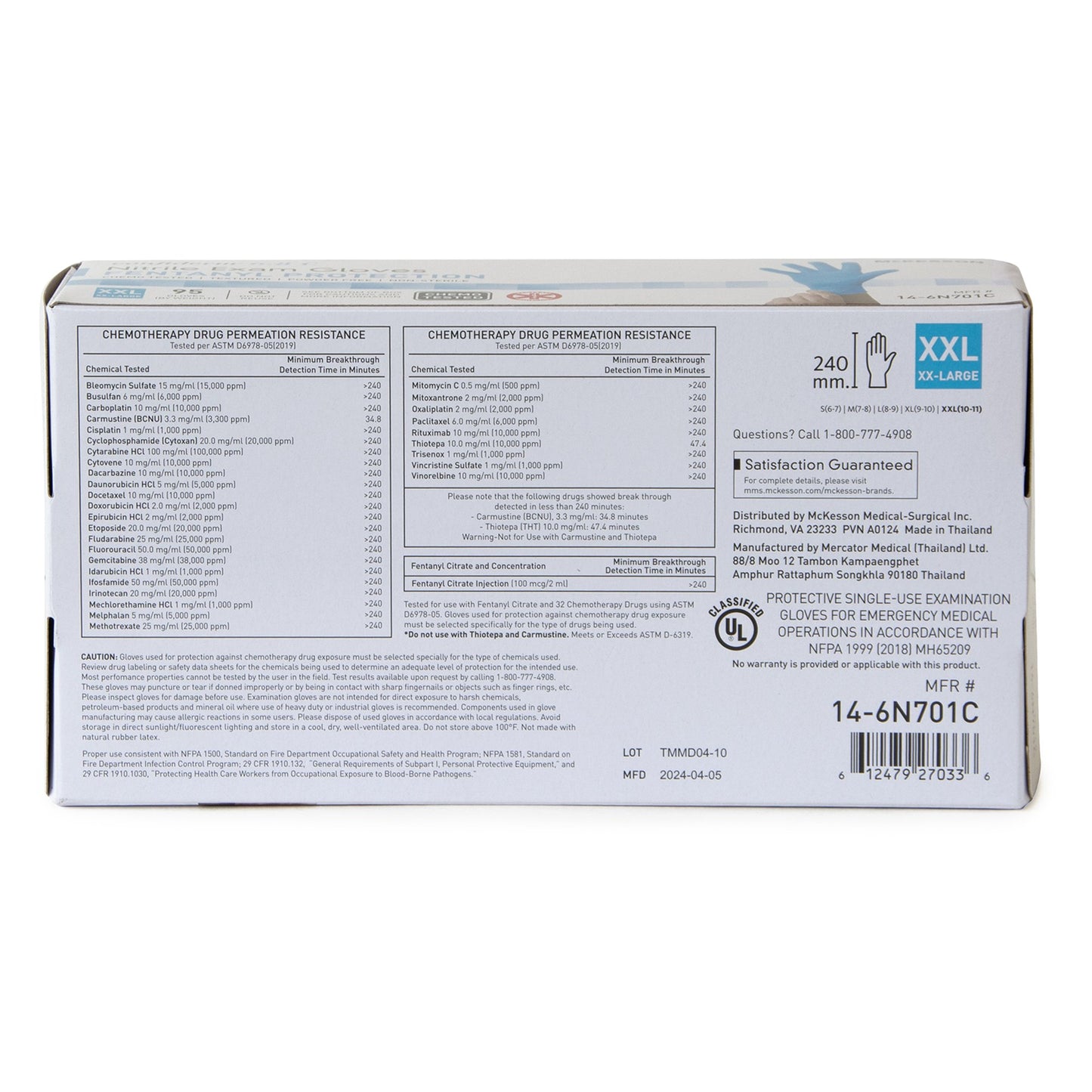 McKesson Confiderm® 6.8C Exam Glove 2X-Large NonSterile Nitrile Standard Cuff Length Fully Textured Blue Chemo Tested / Fentanyl Tested (1251332_CS)