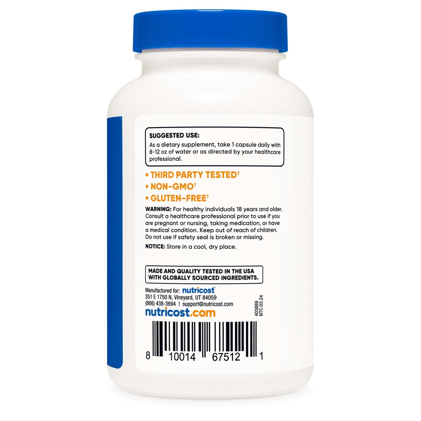 nutricost® 5-HTP Dietary Supplement 5-Hydroxytrptophan 100 mg Strength Capsule 240 Per Bottle (1270260_BT)