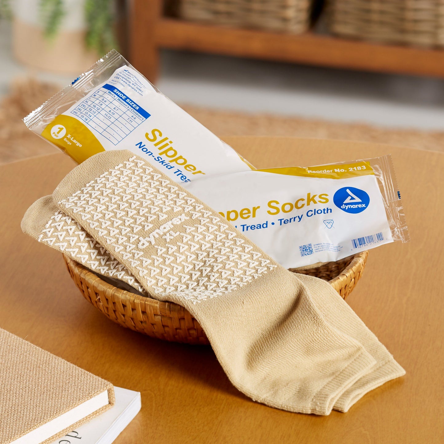 Dynarex Slipper Socks Unisex Adult X-Large Single Tread Single Patient Use Beige (826646_EA)