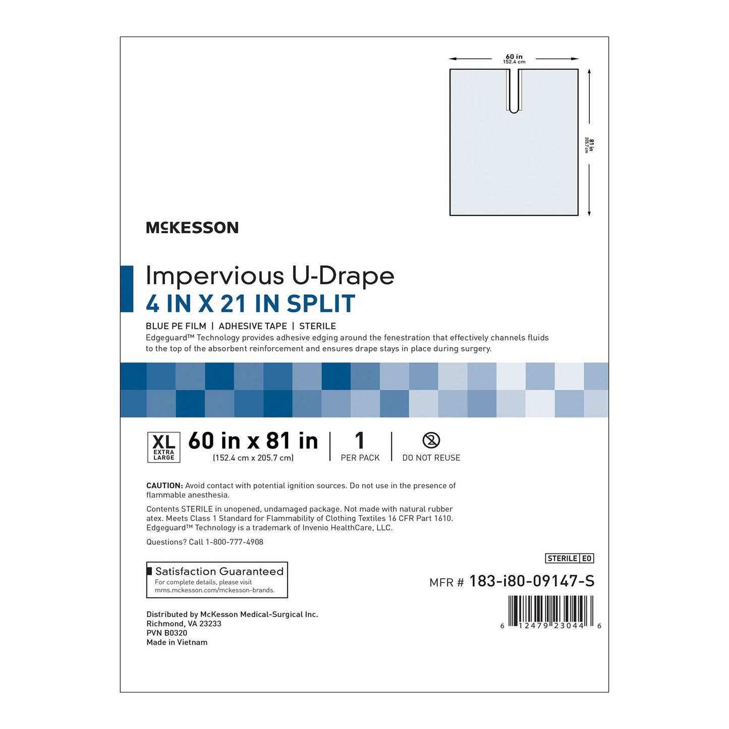 McKesson Orthopedic Drape Impervious U-Drape 60 W X 81 L Inch Sterile (1101289_PK)