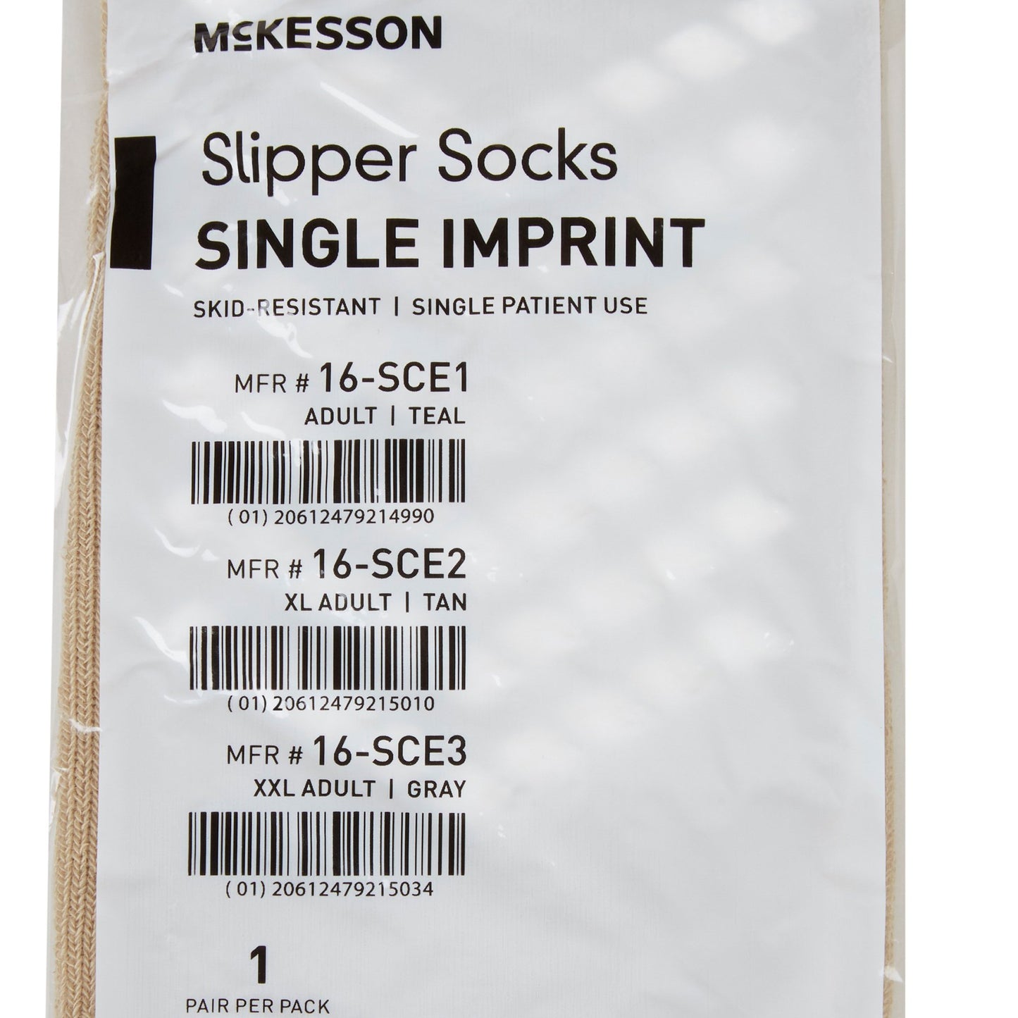 McKesson Slipper Socks Unisex Adult X-Large Single Tread Single Patient Use Tan (1038460_CS)