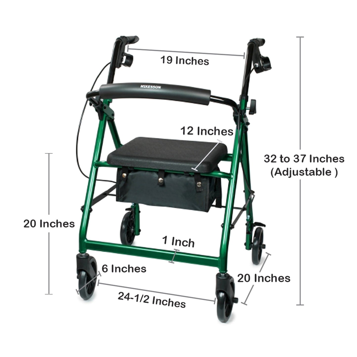 McKesson 4 Wheel Rollator Green Adjustable Height / Folding Aluminum Frame (1065265_EA)