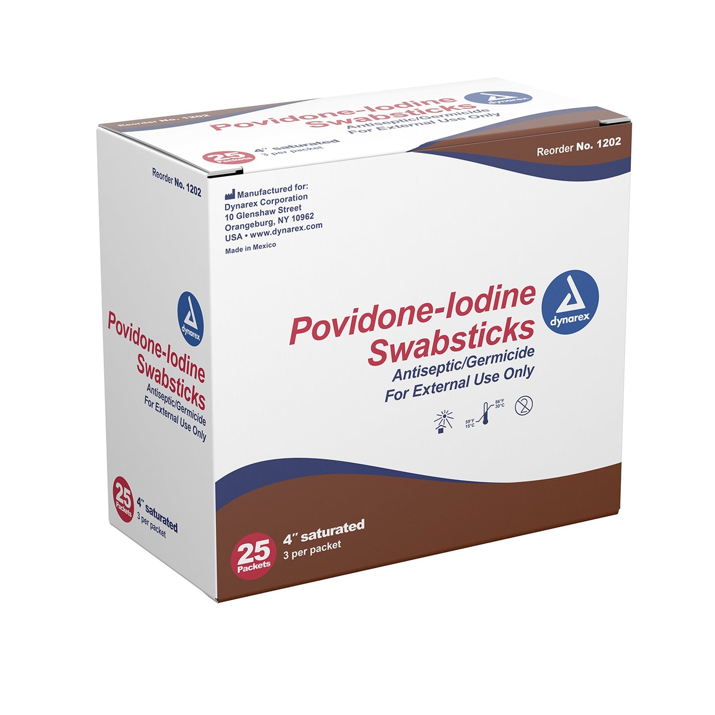 Dynarex Impregnated Swabstick 10% Strength Povidone-Iodine Individual Packet NonSterile (1140933_BX)