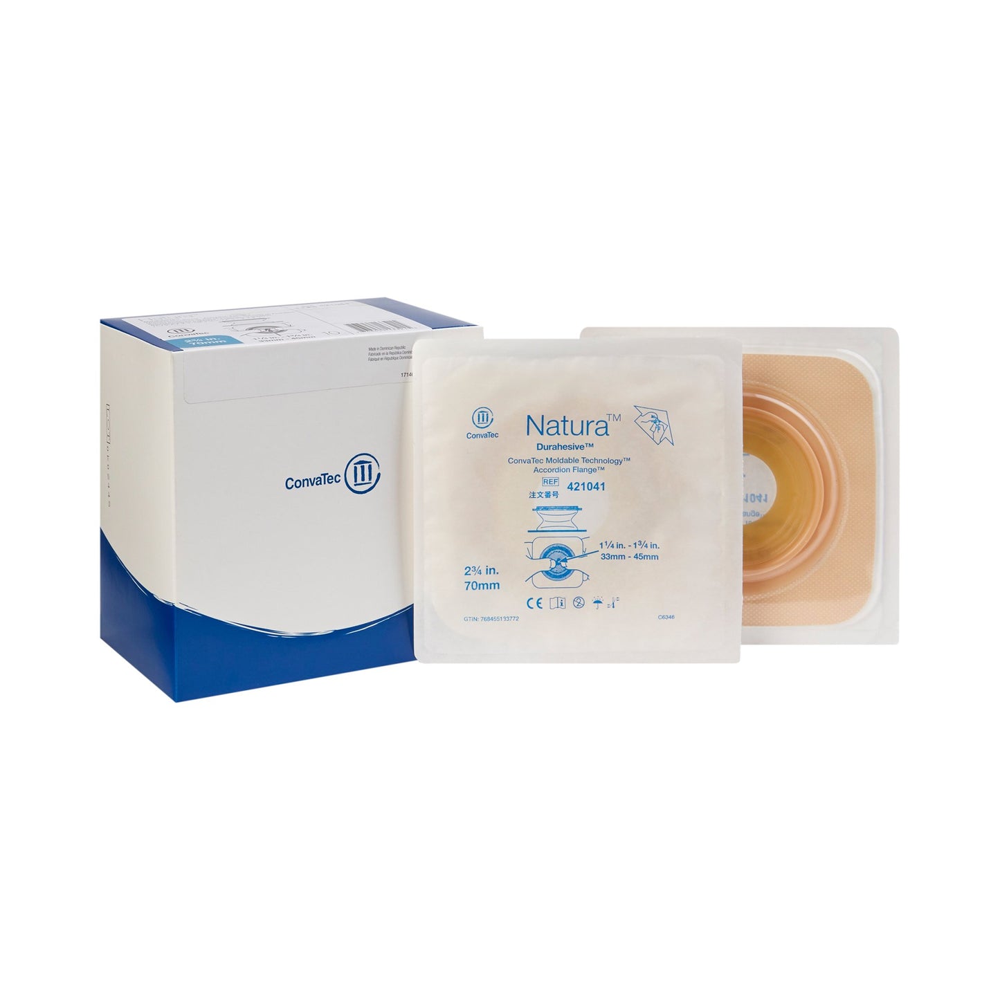 Natura™ Ostomy Barrier Moldable Durahesive® Adhesive 70 mm Flange System Hydrocolloid Tape Collar 1-1/4 to 1-3/4 Inch Opening (902068_BX)