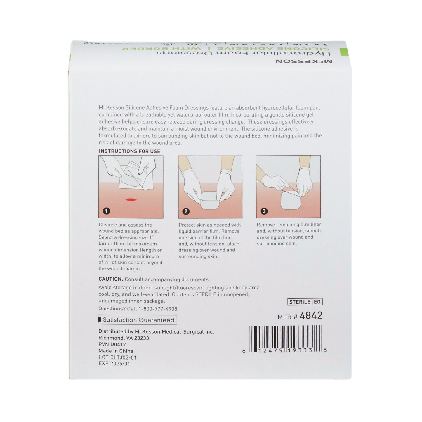 McKesson Foam Dressing 3 X 3 Inch With Border Film Backing Silicone Gel Adhesive Square Sterile (886431_EA)