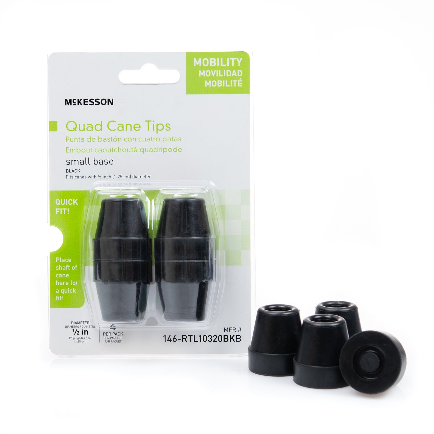 McKesson Cane Tip For Small Base Quad Cane with 1/2 Inch Diameter (1095383_CS)