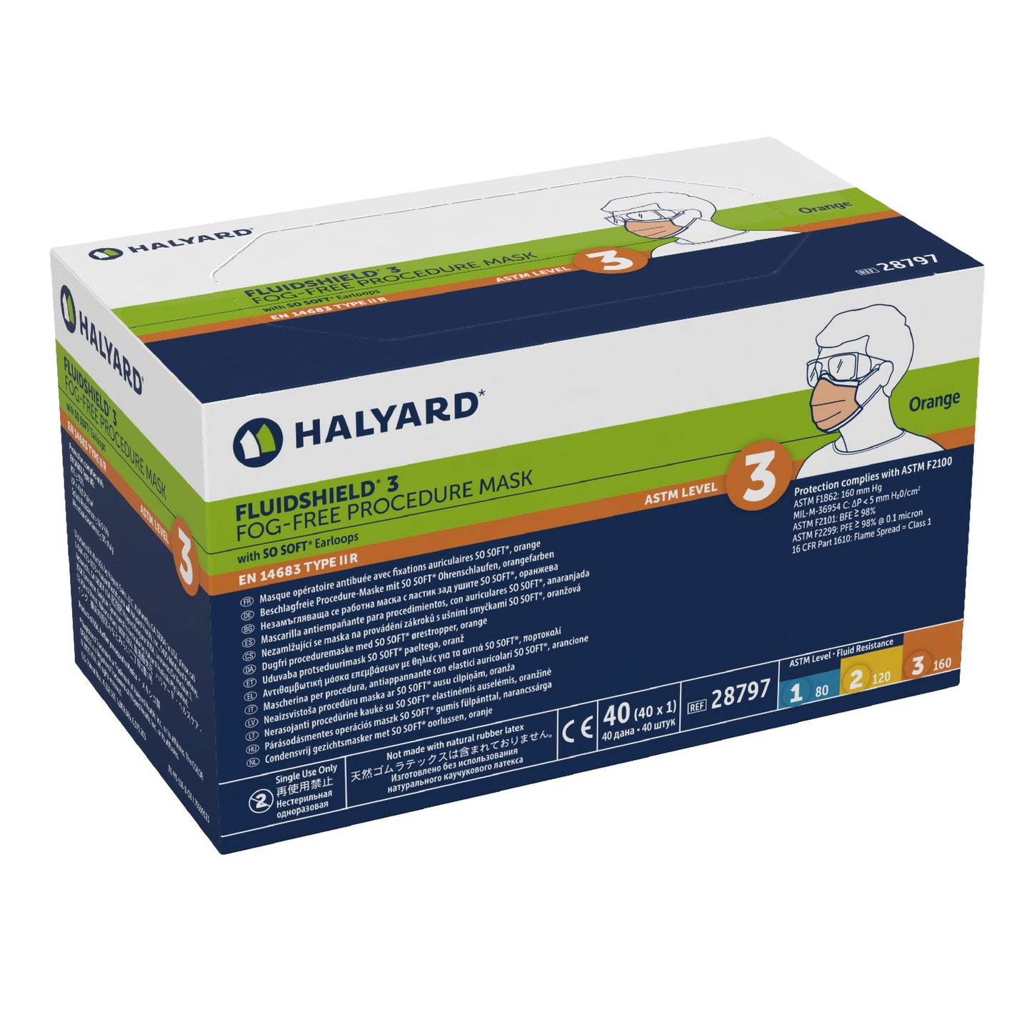 FluidShield Procedure Mask Anti-fog Foam ASTM Level 3 Earloops One Size Fits Most (849736_CS)
