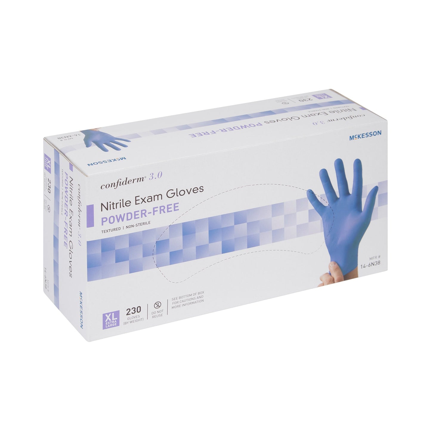 McKesson Confiderm® 3.0 Exam Glove X-Large NonSterile Nitrile Standard Cuff Length Textured Fingertips Blue Not Rated (957804_BX)