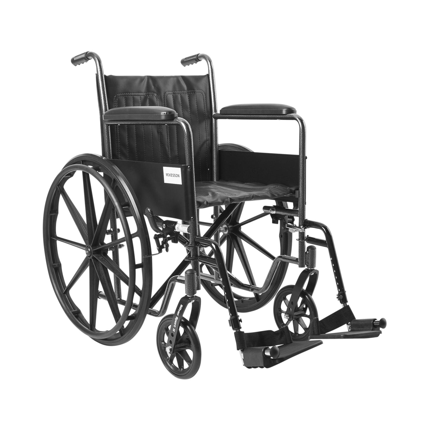 McKesson Wheelchair Dual Axle Full Length Arm Swing-Away Footrest Black Upholstery 18 Inch Seat Width Adult 300 lbs. Weight Capacity (1065274_EA)