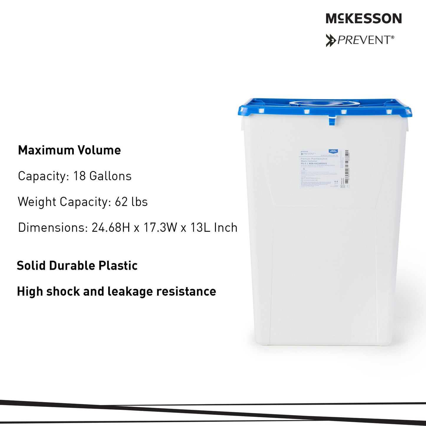 McKesson Prevent® Pharmaceutical Waste Container White Base 24-3/5 H X 17-3/10 W X 13 L Inch Vertical Entry 18 Gallon (1011863_CS)