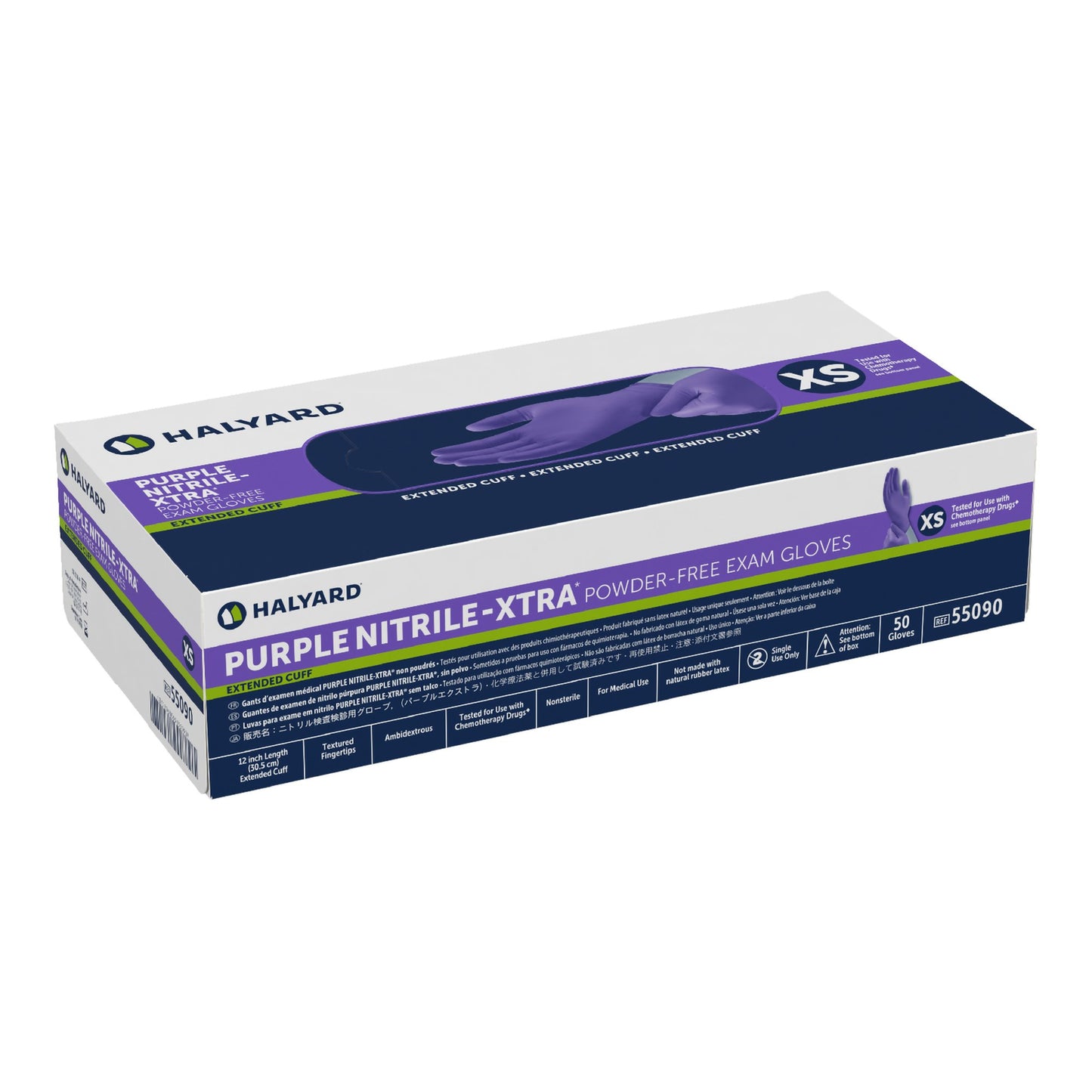 Purple Nitrile-Xtra™ Exam Glove X-Small NonSterile Nitrile Extended Cuff Length Textured Fingertips Purple Chemo Tested (365064_CS)