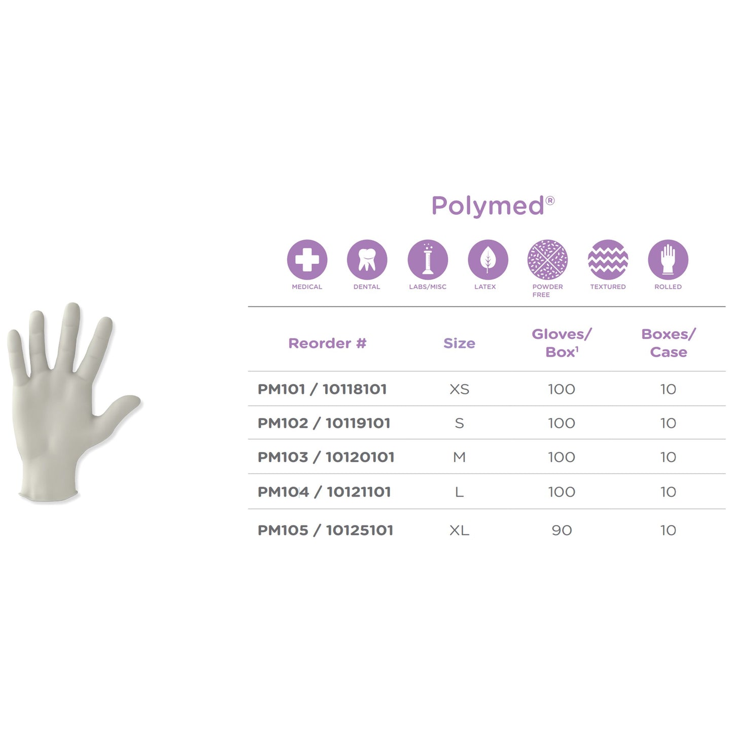 Polymed® Exam Glove Large NonSterile Latex Standard Cuff Length Fully Textured Ivory Not Rated (349006_BX)