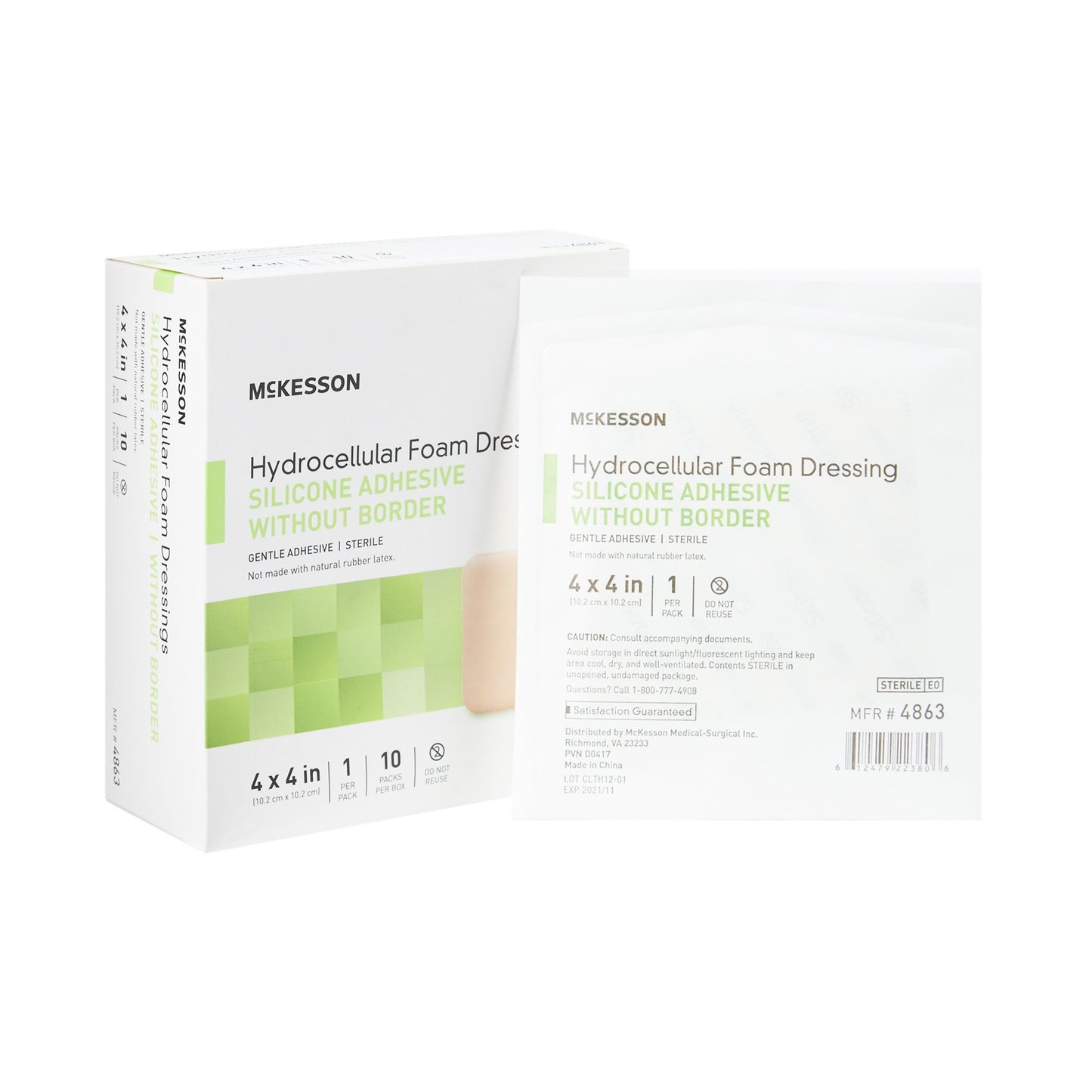 McKesson Foam Dressing 4 X 4 Inch Without Border Film Backing Silicone Gel Adhesive Square Sterile (1083086_EA)