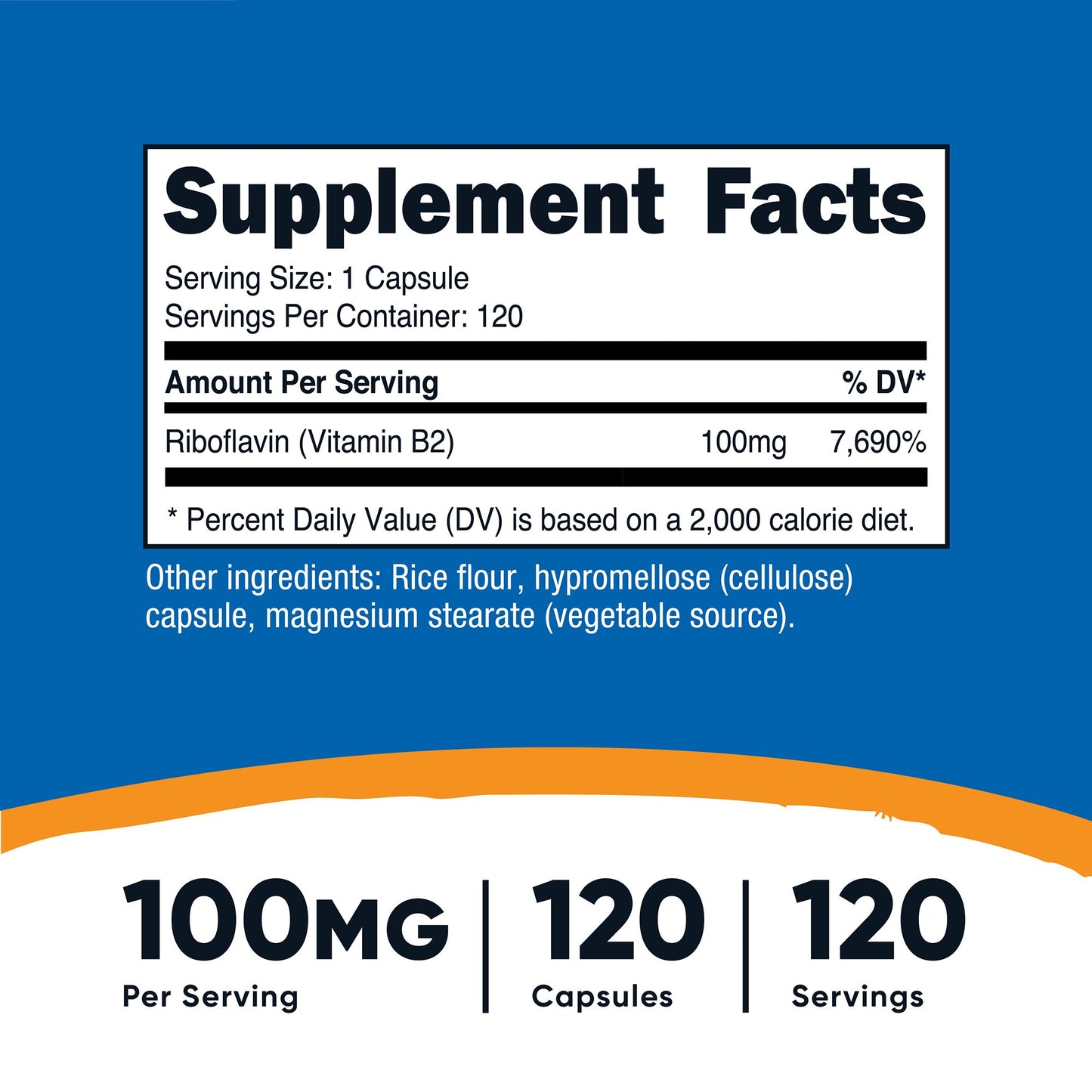 nutricost® Vitamin B2 Riboflavin Dietary Supplement Vitamin B2 100 mg Strength Capsule 120 Per Bottle (1270259_BT)