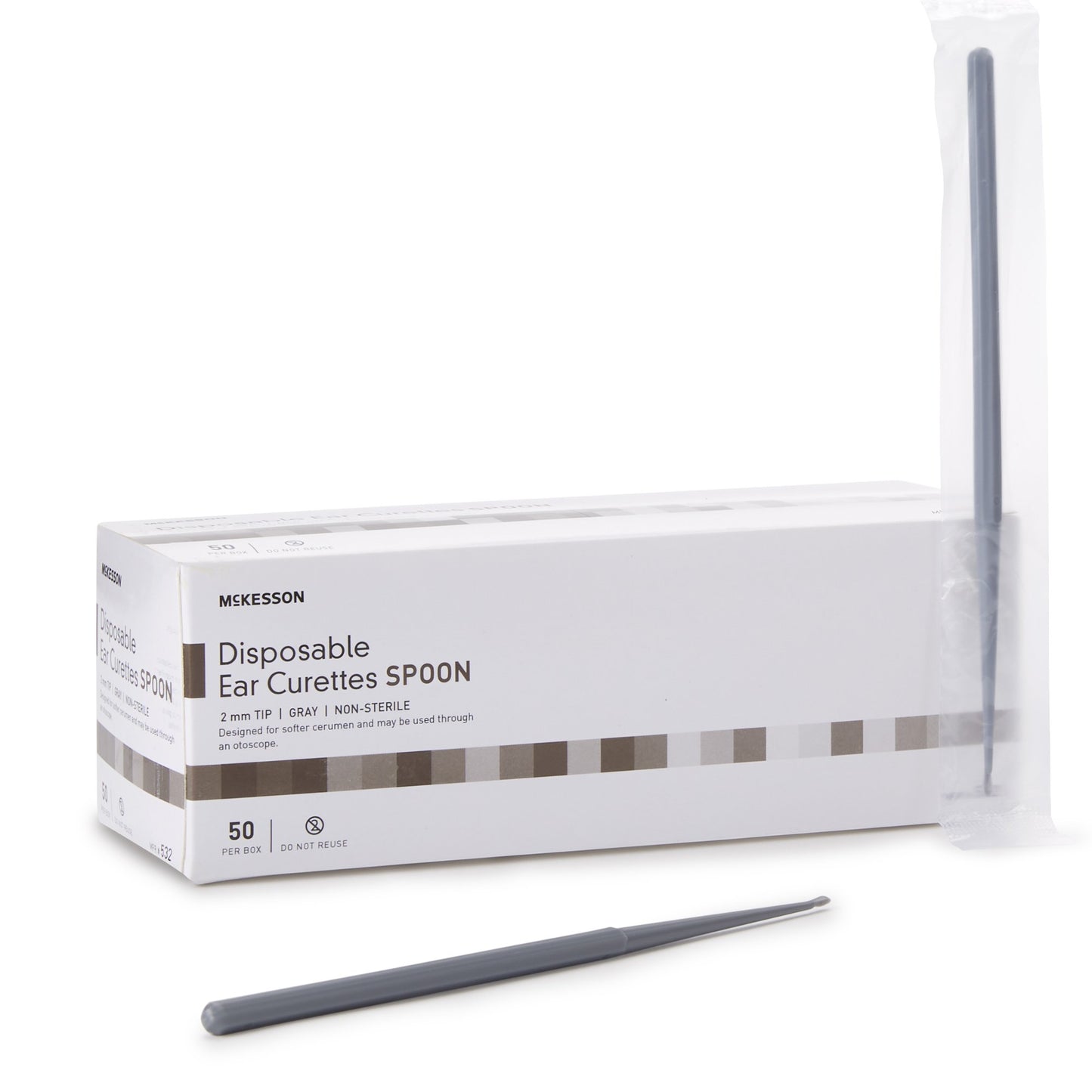 McKesson Ear Curette Handle with Grooves 2 mm Tip Cup Tip (911819_BX)