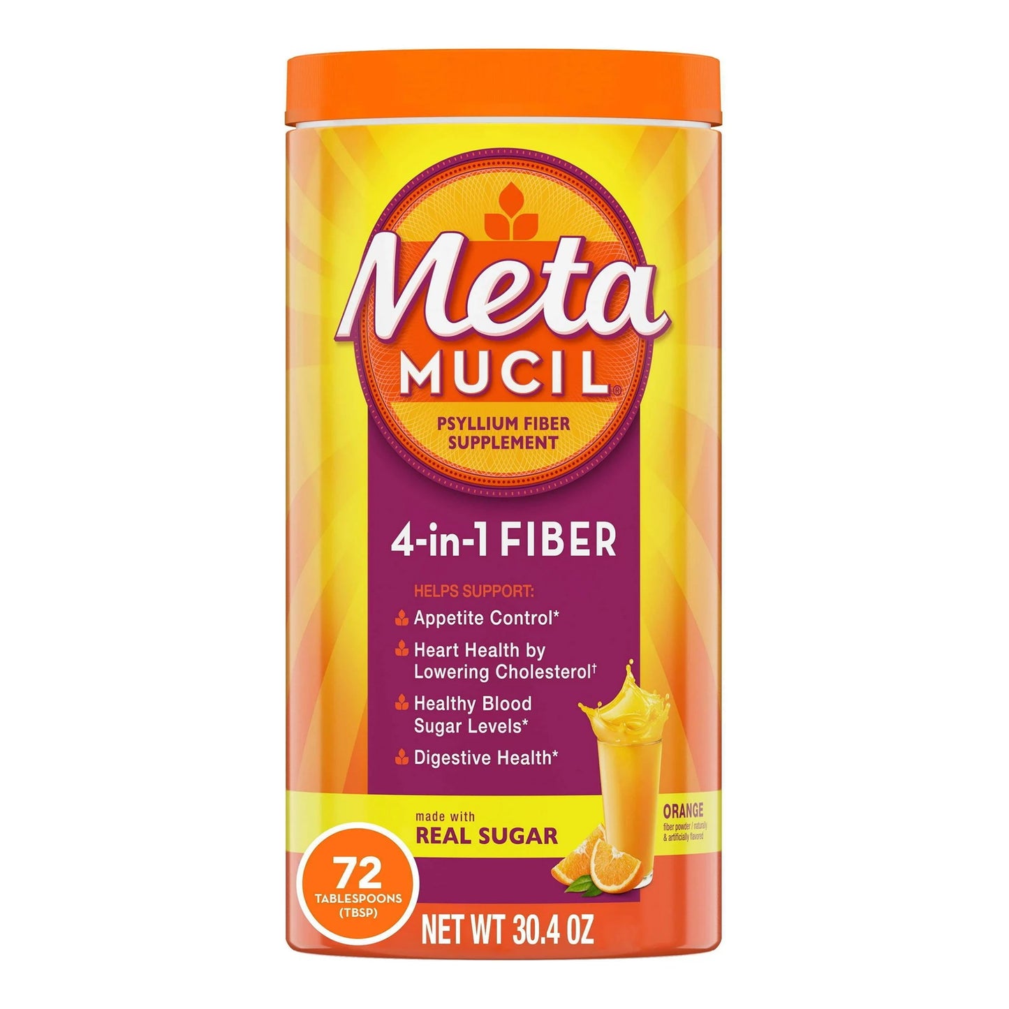Metamucil® Fiber Supplement Orange Flavor Powder 30 oz. 3.4 Gram Strength Psyllium Husk (833611_EA)