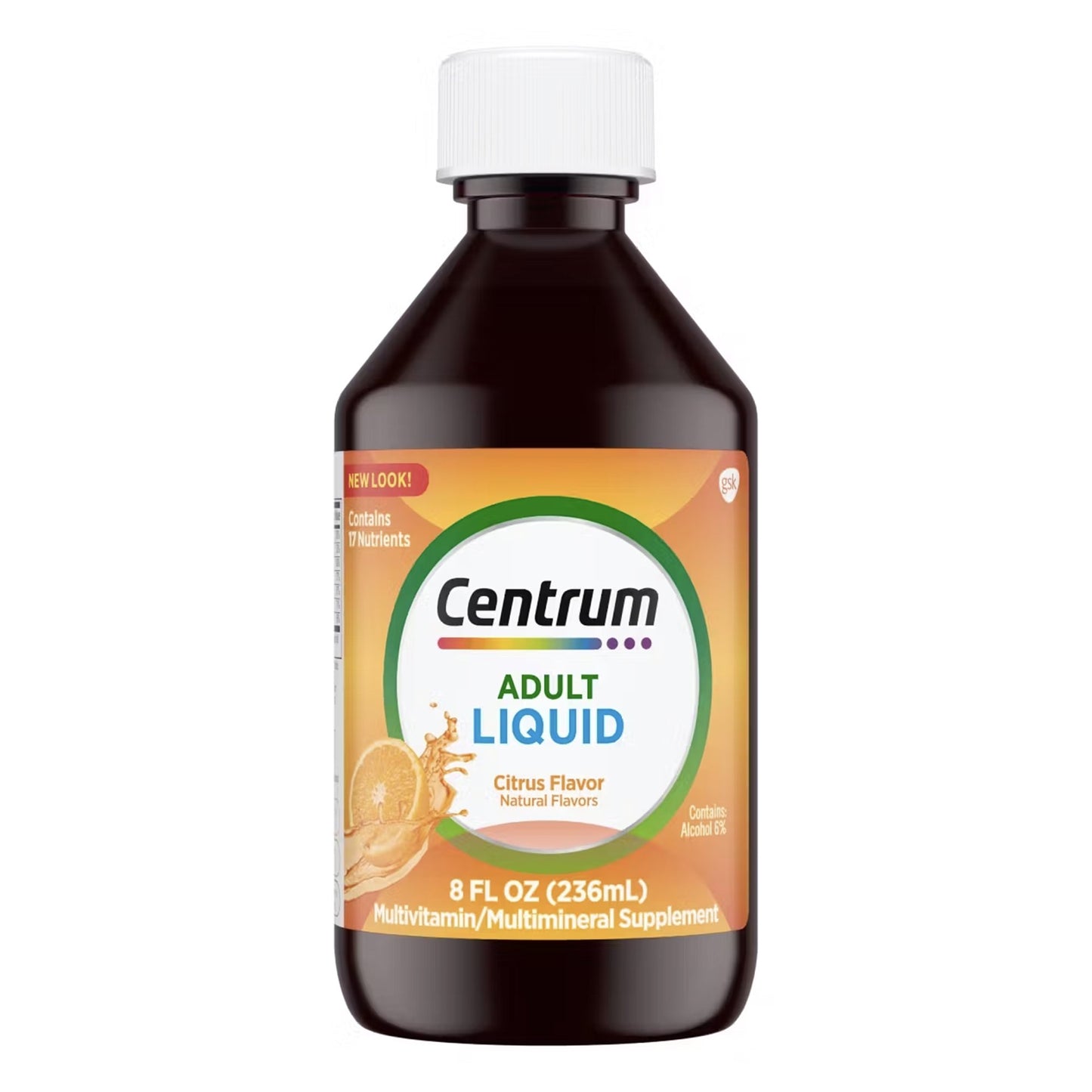 Centrum® Liquid Multivitamin Supplement with Minerals Vitamin A / Ascorbic Acid / Vitamin D / Vitamin E 1,300 IU - 60 mg - 400 IU - 30 IU Strength Liquid 8 oz. Citrus Flavor (1269697_EA)