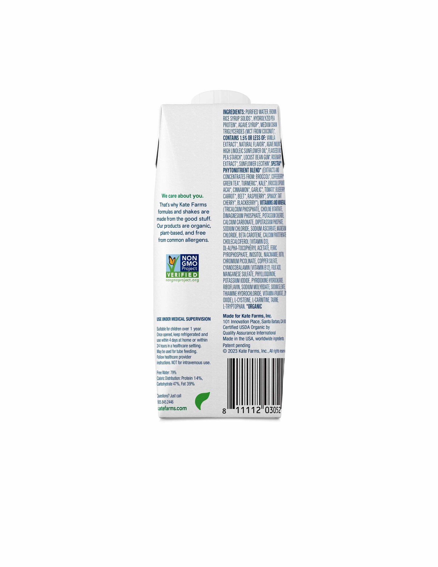 Kate Farms Pediatric Peptide 1.0 Pediatric Oral Supplement Vanilla Flavor 8.45 oz. Carton Liquid Organic Hydrolyzed Pea Protein (1170425_CS)