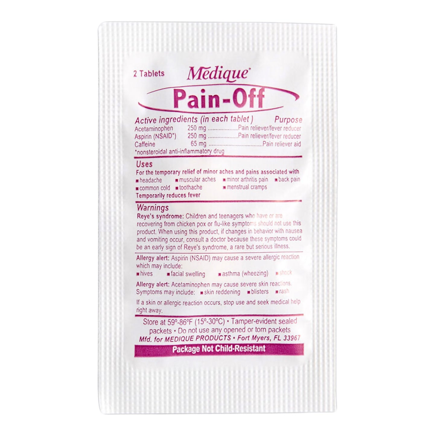 Pain-Off® Pain Relief 250 mg - 250 mg - 65 mg Strength Acetaminophen / Aspirin / Caffeine Tablet 100 per Box (1232803_BX)