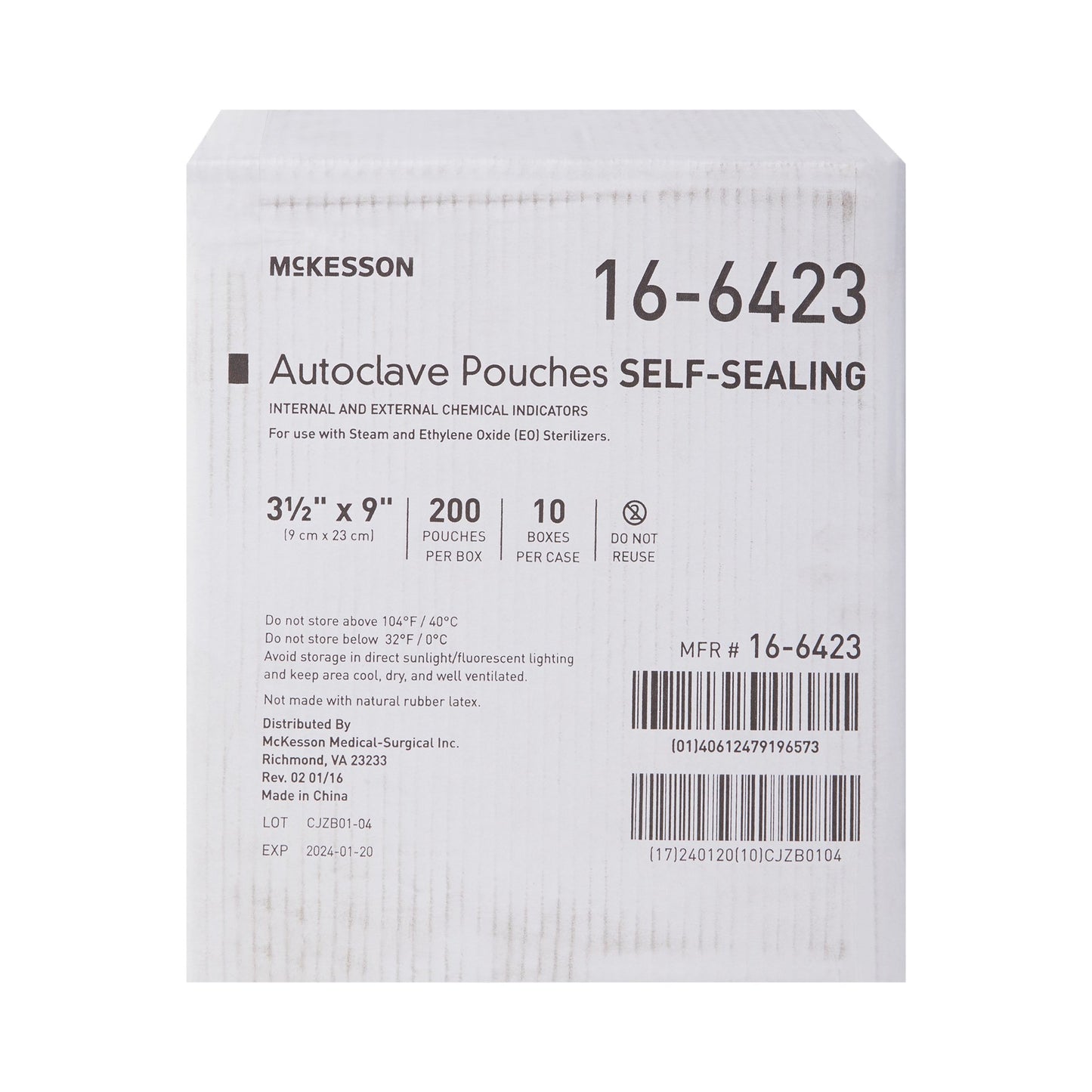 McKesson Sterilization Pouch Ethylene Oxide (EO) Gas / Steam 3-1/2 X 9 Inch Transparent Blue / White Self Seal Paper / Film (960943_BX)