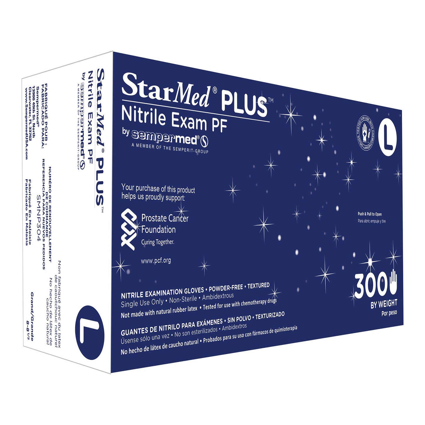 StarMed® Plus™ Exam Glove Large NonSterile Nitrile Standard Cuff Length Textured Fingertips Blue Chemo Tested / Fentanyl Tested (960646_BX)
