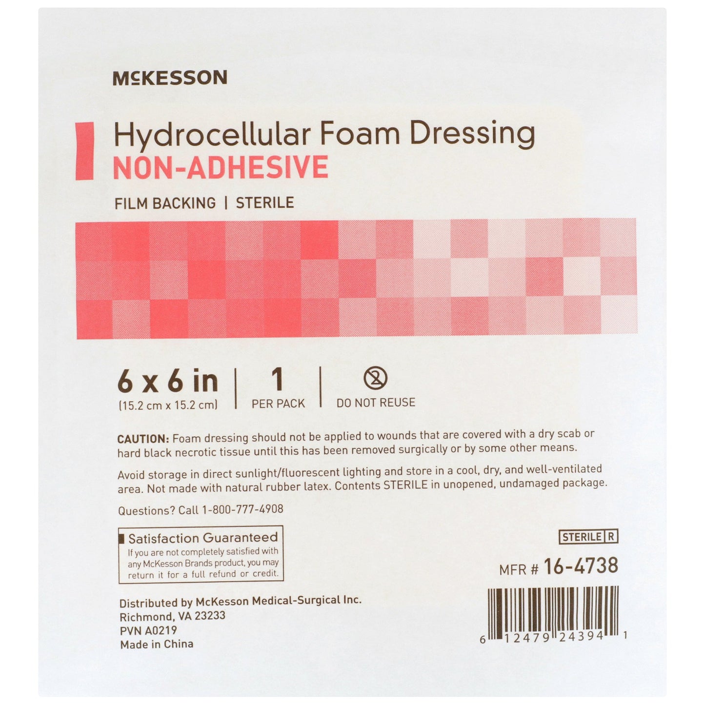 McKesson Foam Dressing 6 X 6 Inch Without Border Film Backing Nonadhesive Square Sterile (1138303_CS)
